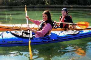 blue kayaks